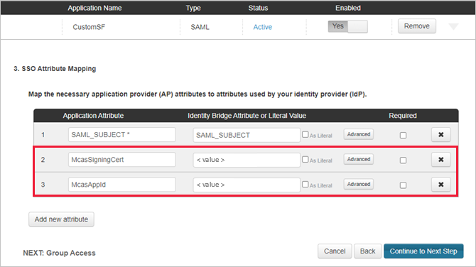 Agregue atributos de Defender for Cloud Apps a la aplicación personalizada de Salesforce.