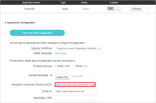 Reemplace ACS en la aplicación personalizada de Salesforce.