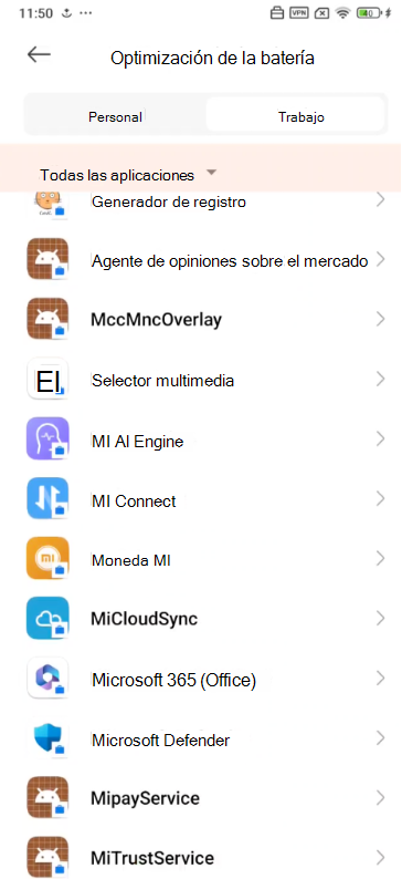 Imagen de todas las aplicaciones, incluido Microsoft Defender