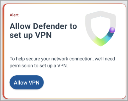 Captura de pantalla que muestra una recomendación para configurar una conexión VPN.