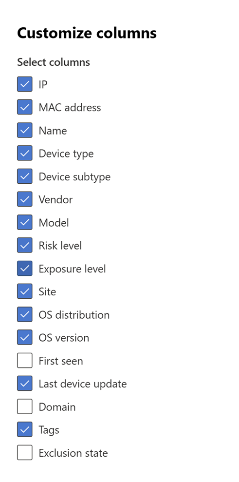 Imagen de las columnas de dispositivo IoT