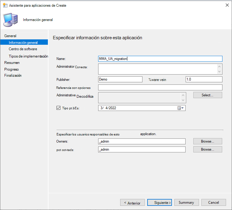 Captura de pantalla que especifica la información de implementación del script.