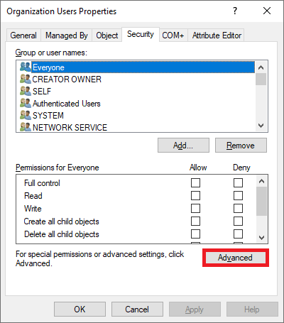 Captura de pantalla de la configuración de seguridad avanzada.