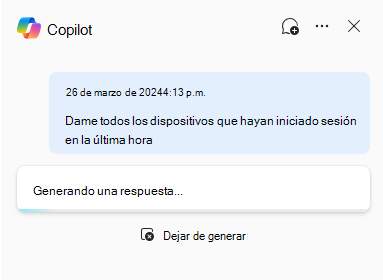 Captura de pantalla de Security Copilot en la búsqueda avanzada que genera una respuesta.