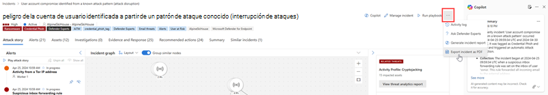 Captura de pantalla que resalta los puntos suspensivos Más acciones en la página del incidente.