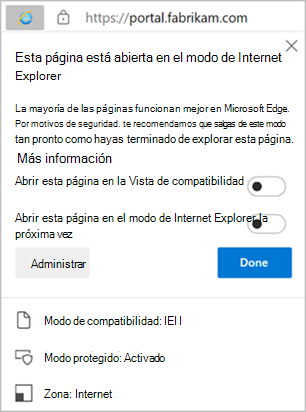 Esta página está abierta en modo Internet Explorer