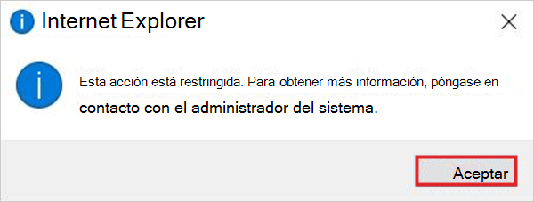 Aviso al intentar abrir IE después de que se active una redirección a Microsoft Edge.