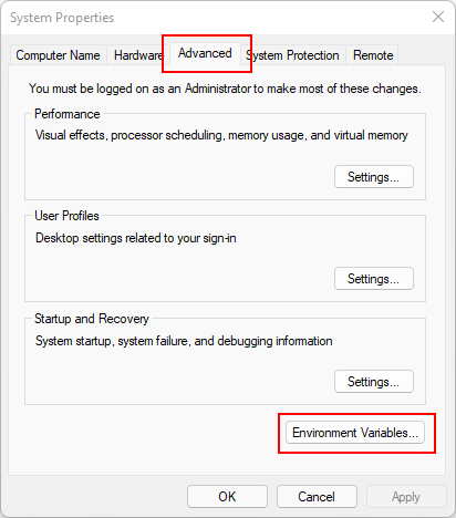 Panel de propiedades del sistema abierto en Windows.