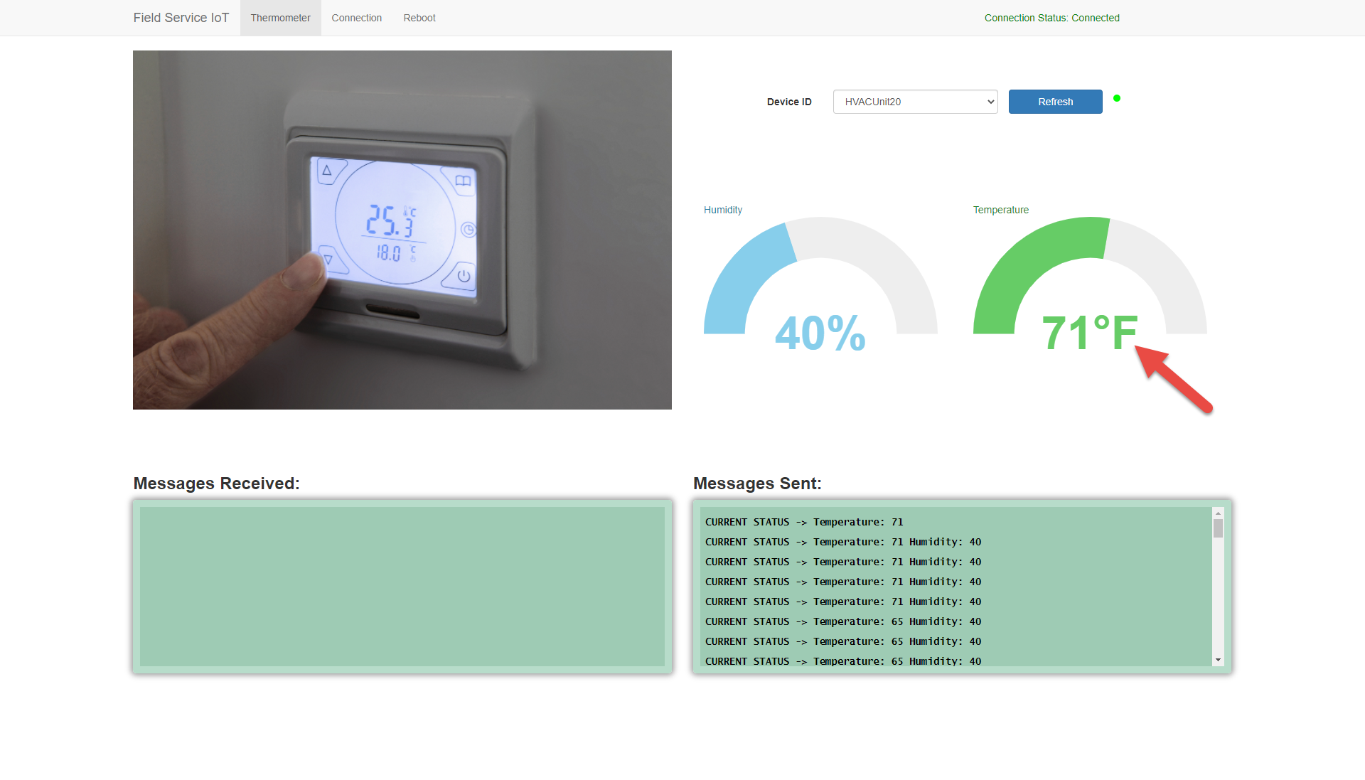 Captura de pantalla del simulador de alerta de IoT.