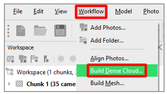 Comando Build Dense Cloud.