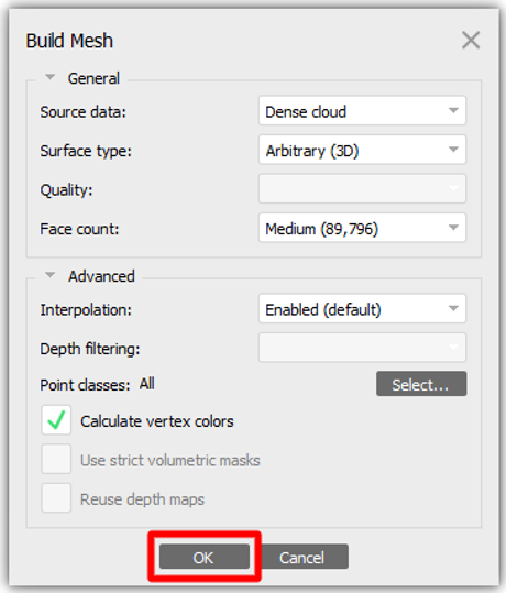 Configuración de Build Mesh.