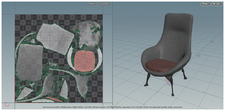 UV desenvueltos y objeto 3D.