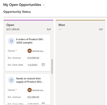 Vista Kanban de oportunidad basada en estado.