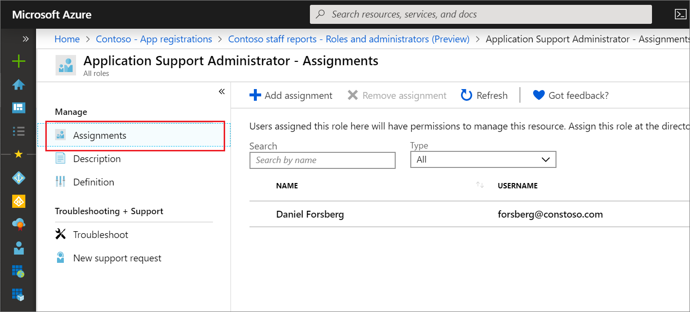 Enumeración de las asignaciones de roles de registro de aplicaciones desde las propiedades de un registro de aplicaciones