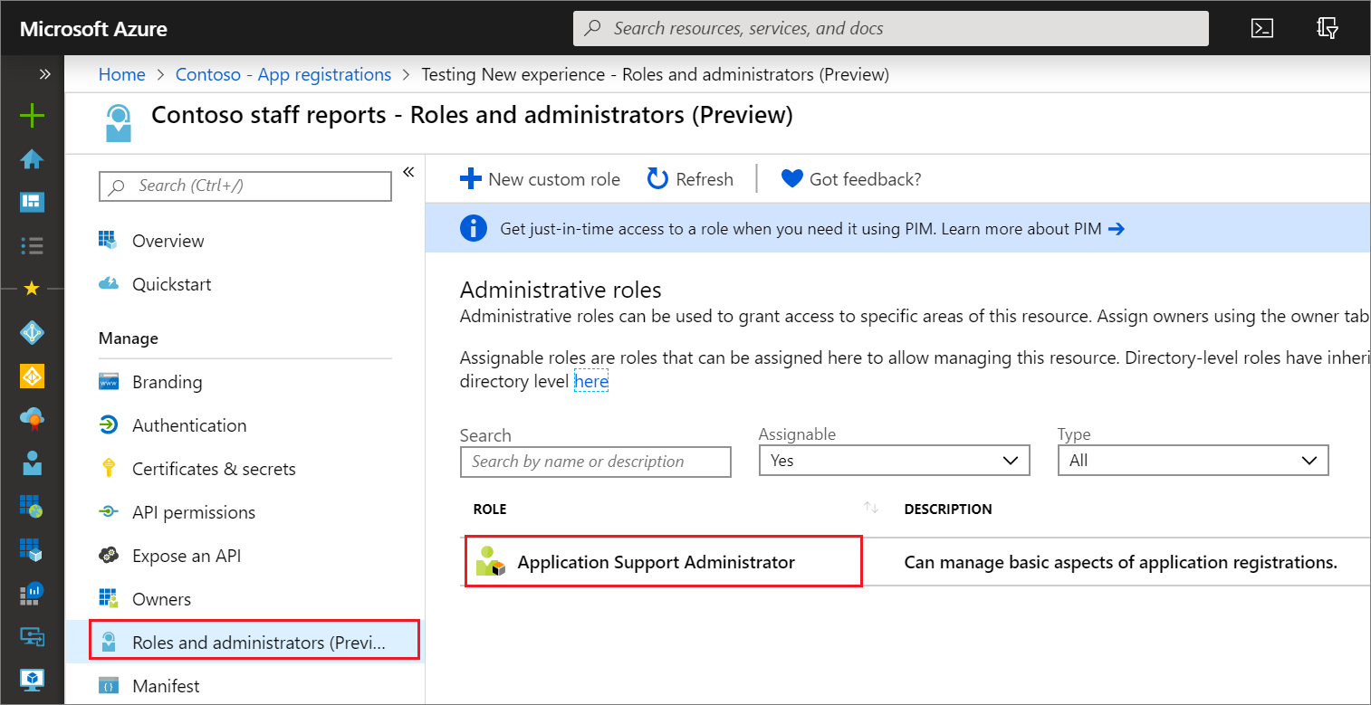 Enumeración de las asignaciones de roles de registro de aplicaciones desde la página Registros de aplicaciones