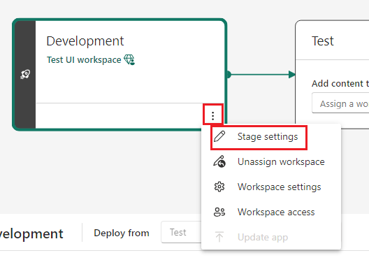 Captura de pantalla que muestra el icono de configuración de la fase junto al nombre de la fase en la página canalizaciones de implementación.