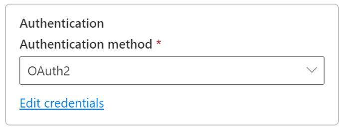 Captura de pantalla que muestra ese método de autenticación OAuth2 para Azure Data Lake Storage Gen2.