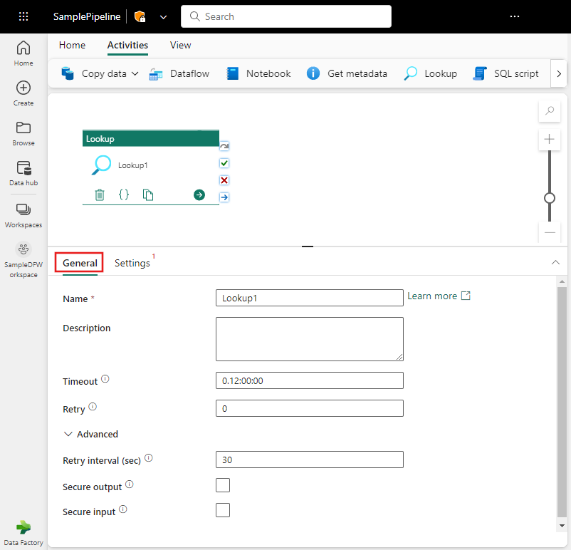 Captura de pantalla que muestra la pestaña Configuración general de la actividad de búsqueda.