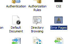 Screenshot that shows the Error Pages double-clicked.