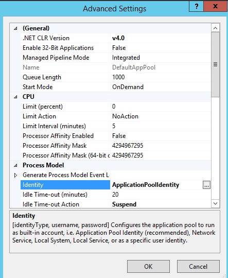 Captura de pantalla del cuadro de diálogo Configuración avanzada con la opción Identidad resaltada.