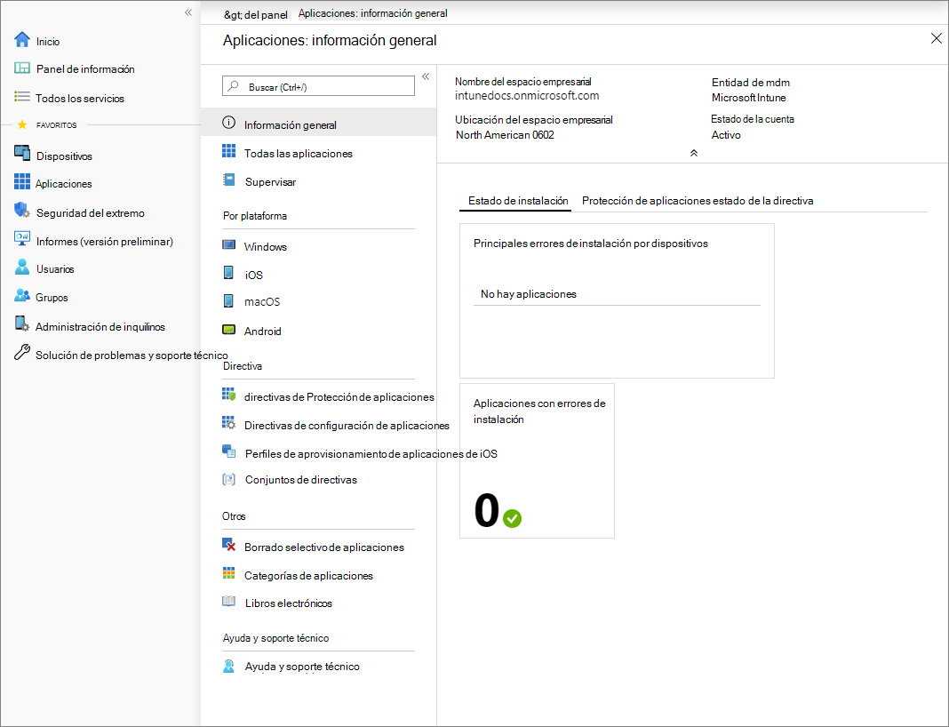 Panel de carga de trabajo Aplicaciones