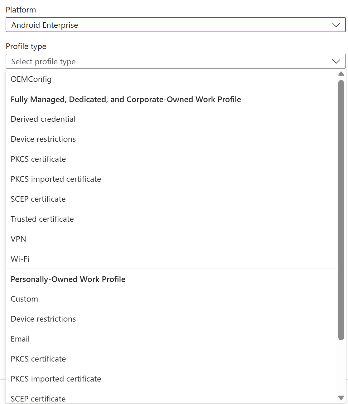 Captura de pantalla que muestra cómo crear una directiva y un perfil de configuración de dispositivos iOS/iPadOS en Microsoft Intune.