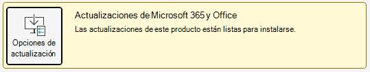 Captura de pantalla de una notificación que indica que las actualizaciones de Microsoft 365 y Office están listas para instalarse.