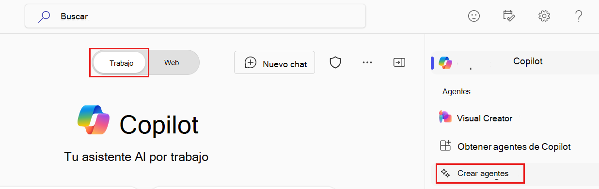 Punto de entrada del generador de agentes en Microsoft 365 Copilot