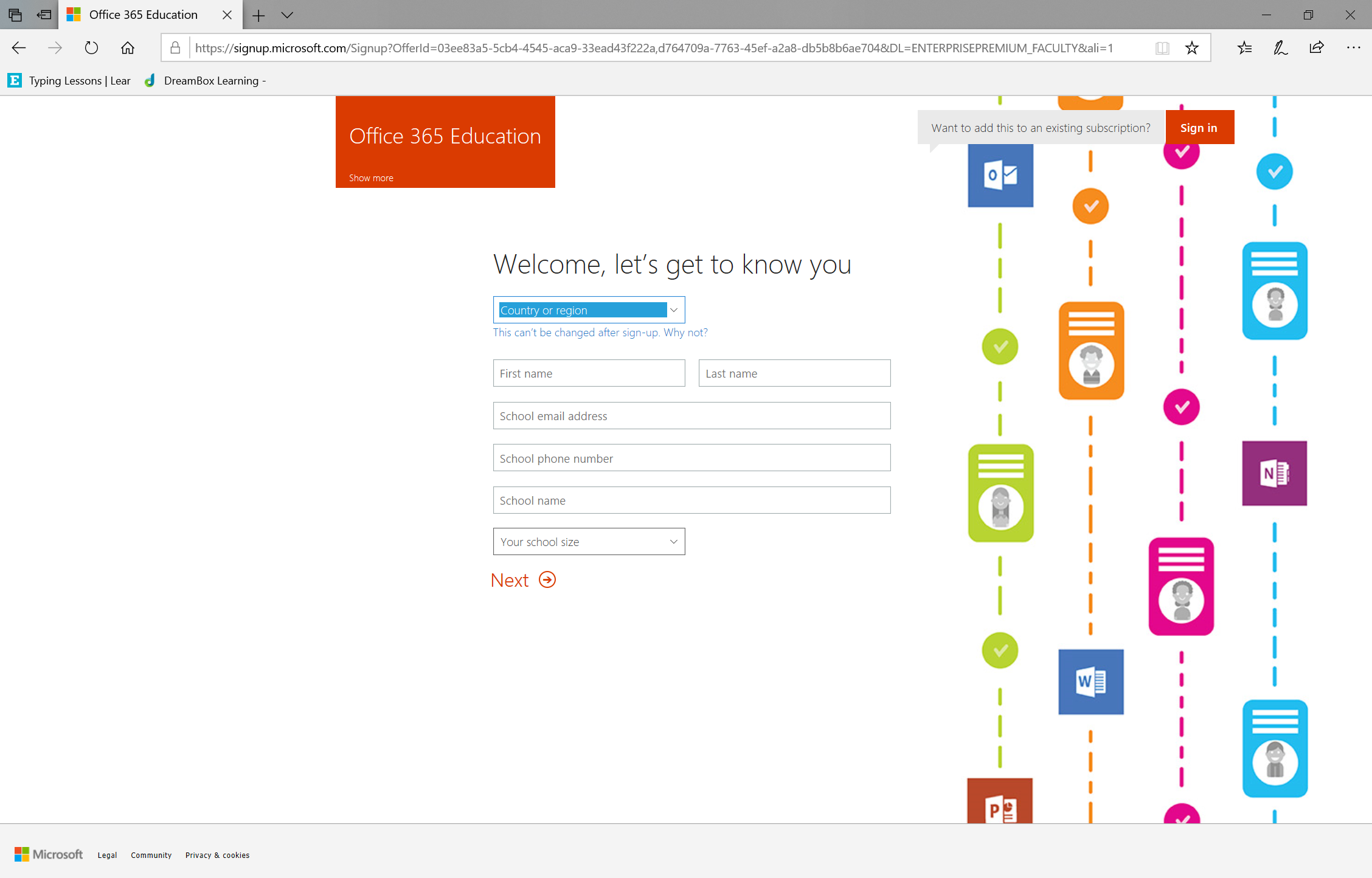 Crear el cuadro de diálogo de inquilino de Office.