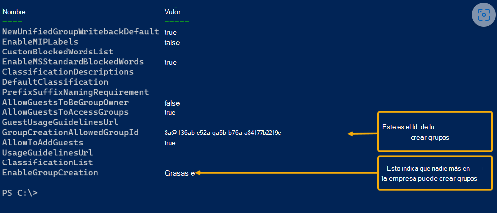 Captura de pantalla de la salida del script de PowerShell.