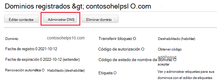 Seleccione Administrar DNS en la lista desplegable.