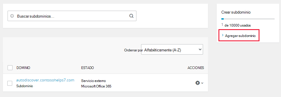 Seleccione Agregar subdominios.