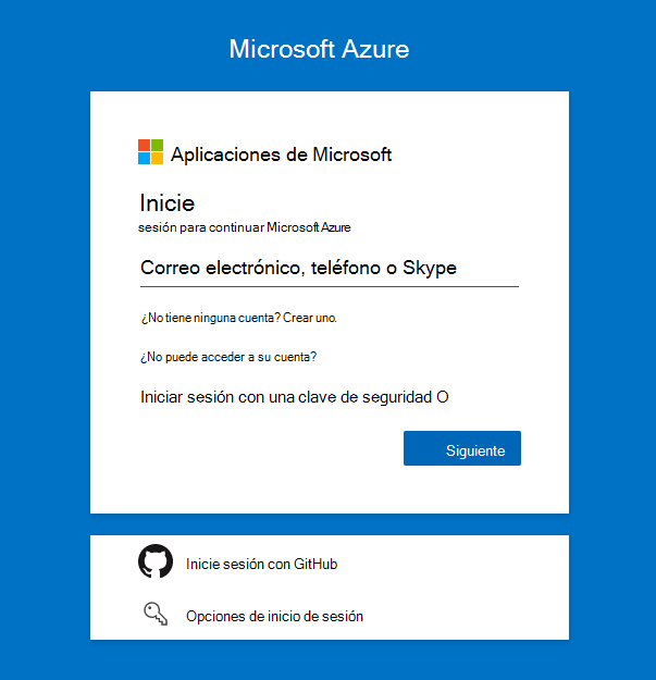 Inicio de sesión de Azure