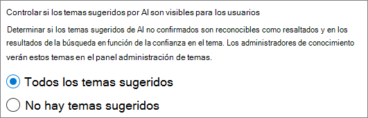 Captura de pantalla de la interfaz de usuario excluir temas sugeridos.