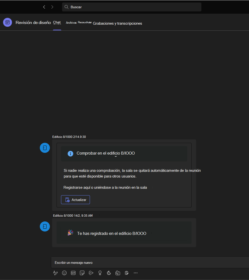 Captura de pantalla que muestra que el usuario de Chat de Teams está protegido.