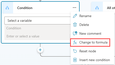 Captura de pantalla que muestra cómo cambiar al editor de condiciones. Power Fx 