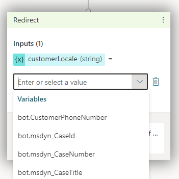 Establezca la respuesta para la configuración regional del cliente y la transferencia a la acción Dynamics 365 Customer Service.