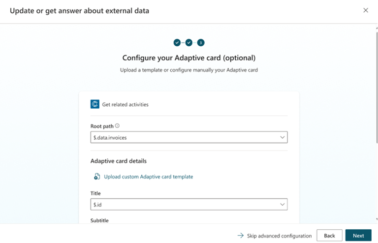 Configurar tarjeta adaptable