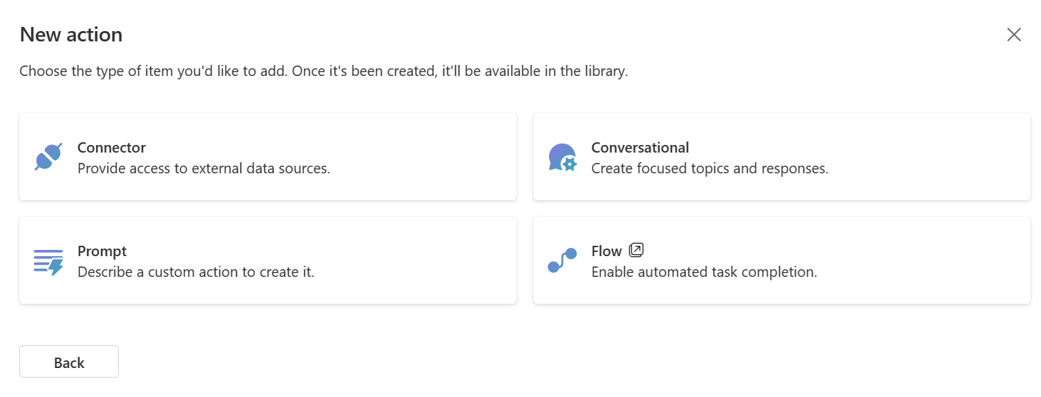 Elija un nuevo tipo de acción para Microsoft 365 Copilot