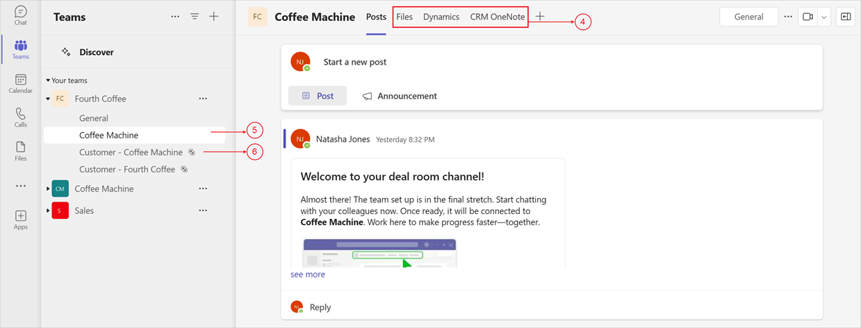 Captura de pantalla de un equipo de sala virtual de datos en Microsoft Teams