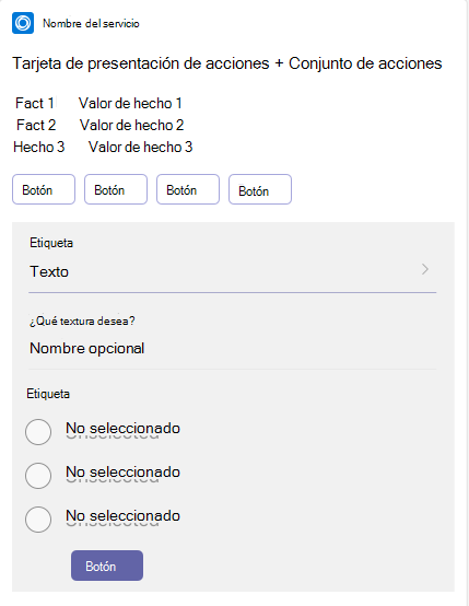 En el ejemplo se muestra una tarjeta de conjunto de acciones de tarjeta adaptable en dispositivos móviles.