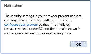 Mensaje de error del cuadro de diálogo que muestra el texto indicado anteriormente.