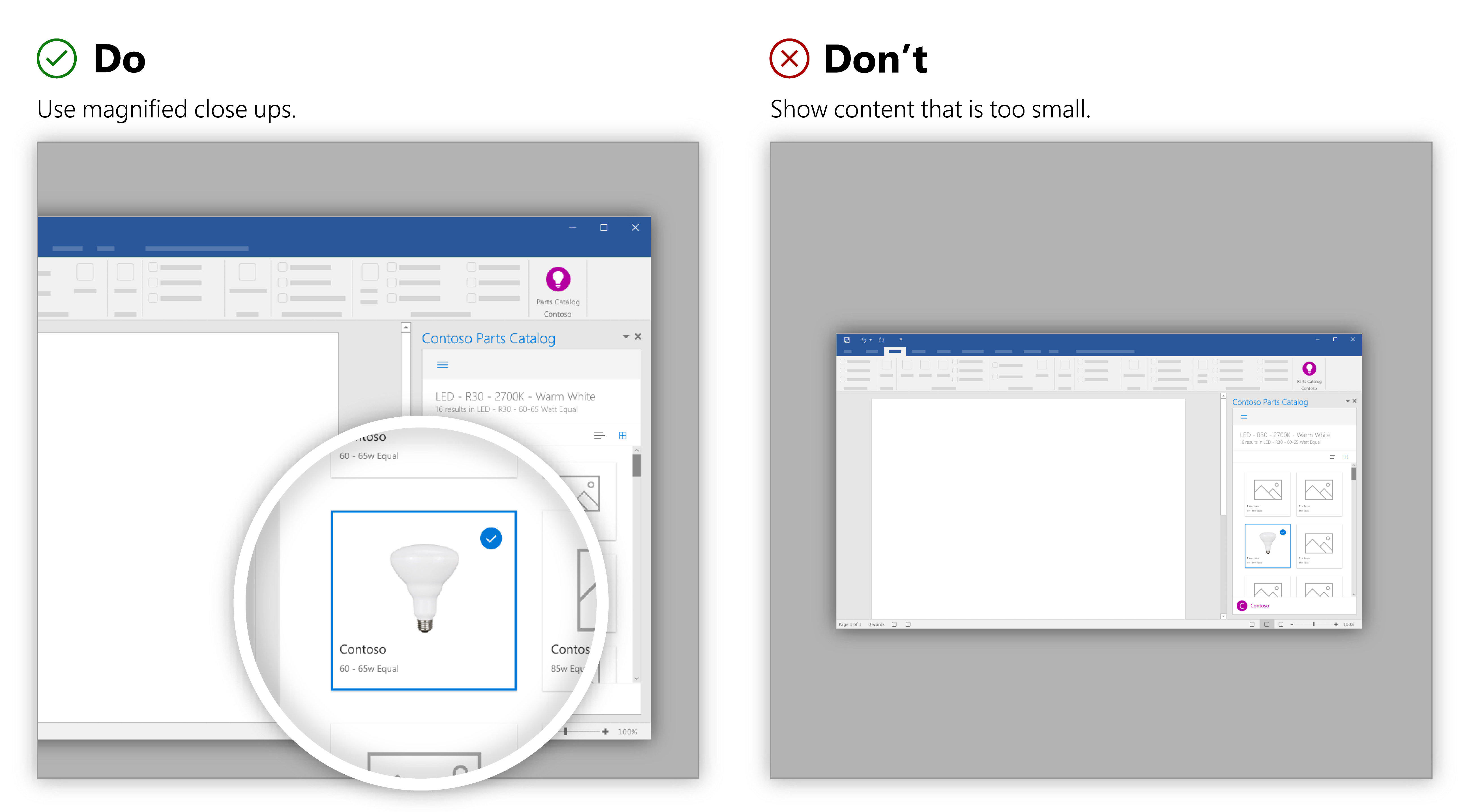 Imagen con un primer plano para mostrar contenido pequeño junto a imagen con contenido ilegible.