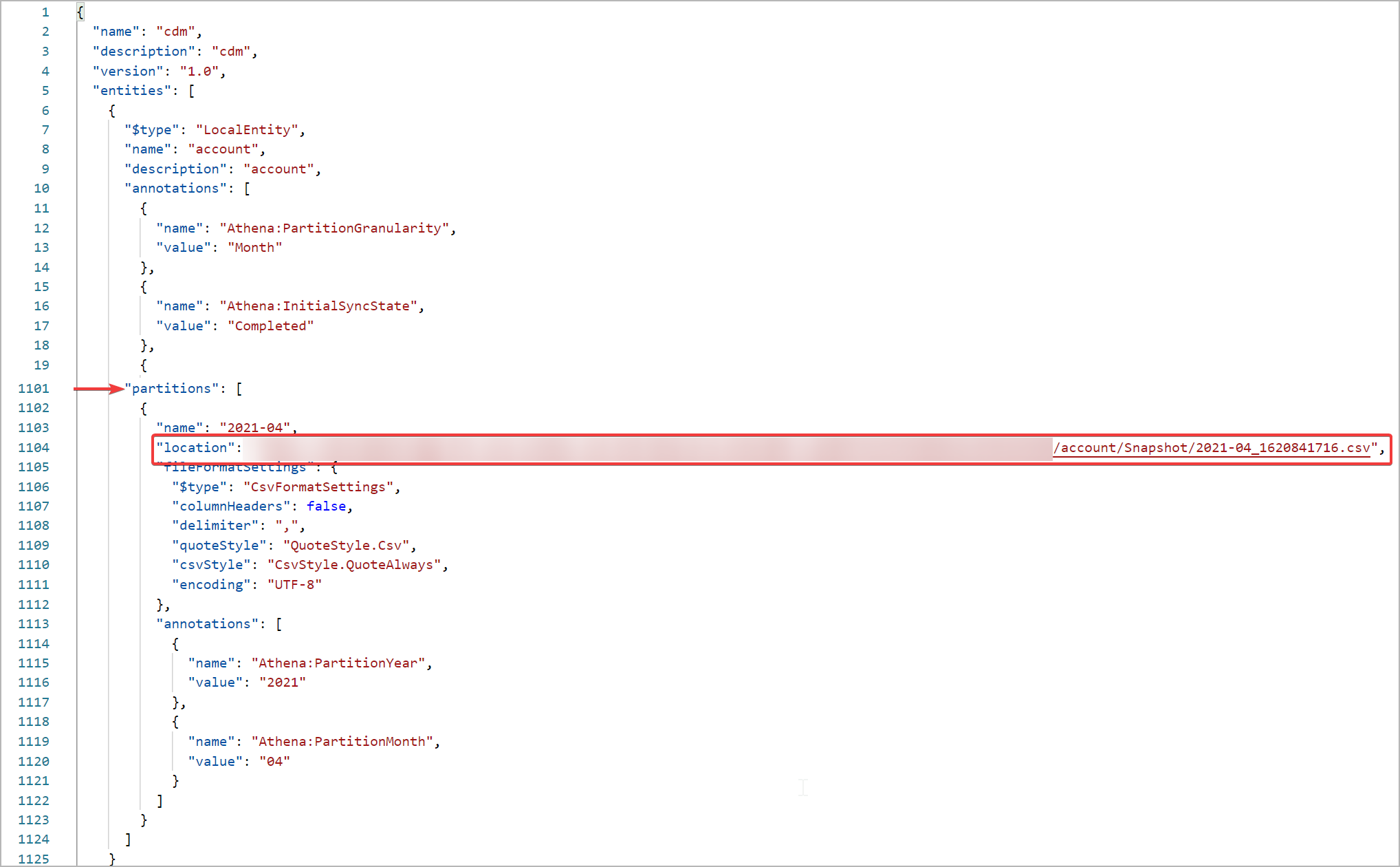 Archivo model.json de instantánea de ejemplo.