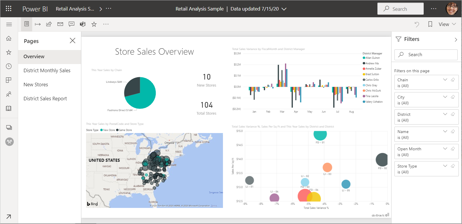 Captura de pantalla del informe de Power BI en el servicio.