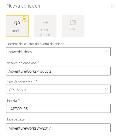 Captura de pantalla de cómo rellenar la configuración del origen de datos.