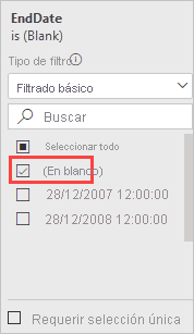 Captura de pantalla que muestra filtrado básico para filtros en esta página.