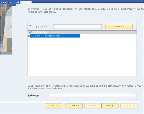 Pantalla Create new System Entry (Crear entrada del sistema)