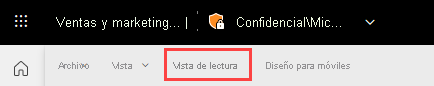 Captura de pantalla que muestra la barra de acciones con la opción Vista de lectura resaltada en rojo.