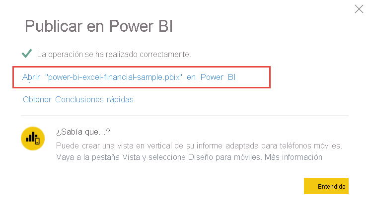 Captura de pantalla de la apertura del informe en el servicio Power BI.